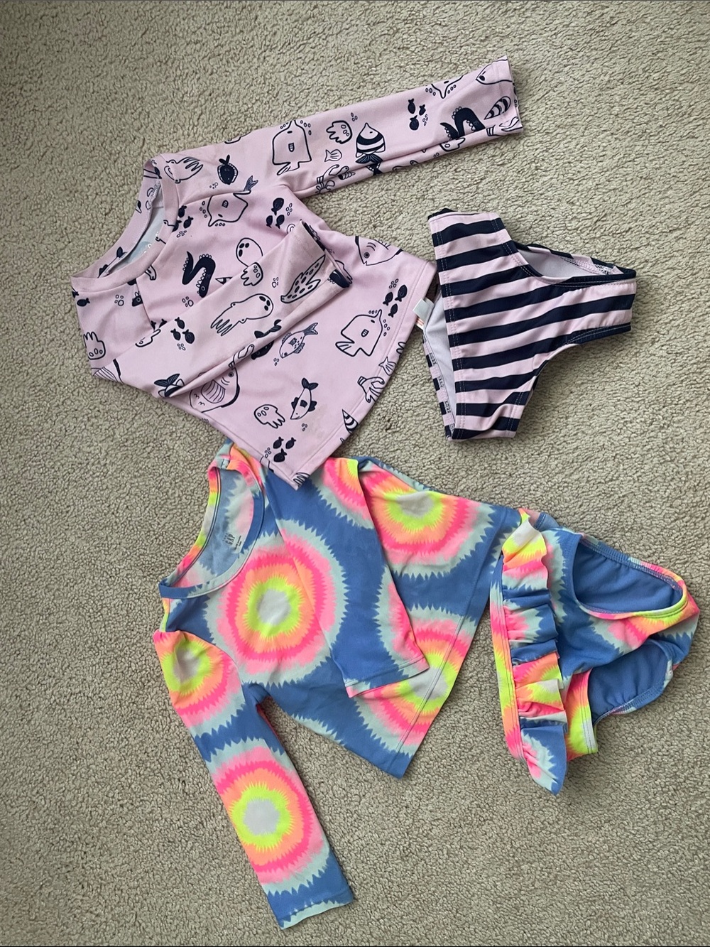 Girls Pink Nautical & Tie-Dye Two-Piece Swim Sets